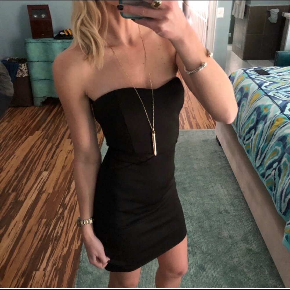 Forever 21 Black Strapless Dress W/ Mesh Cutouts